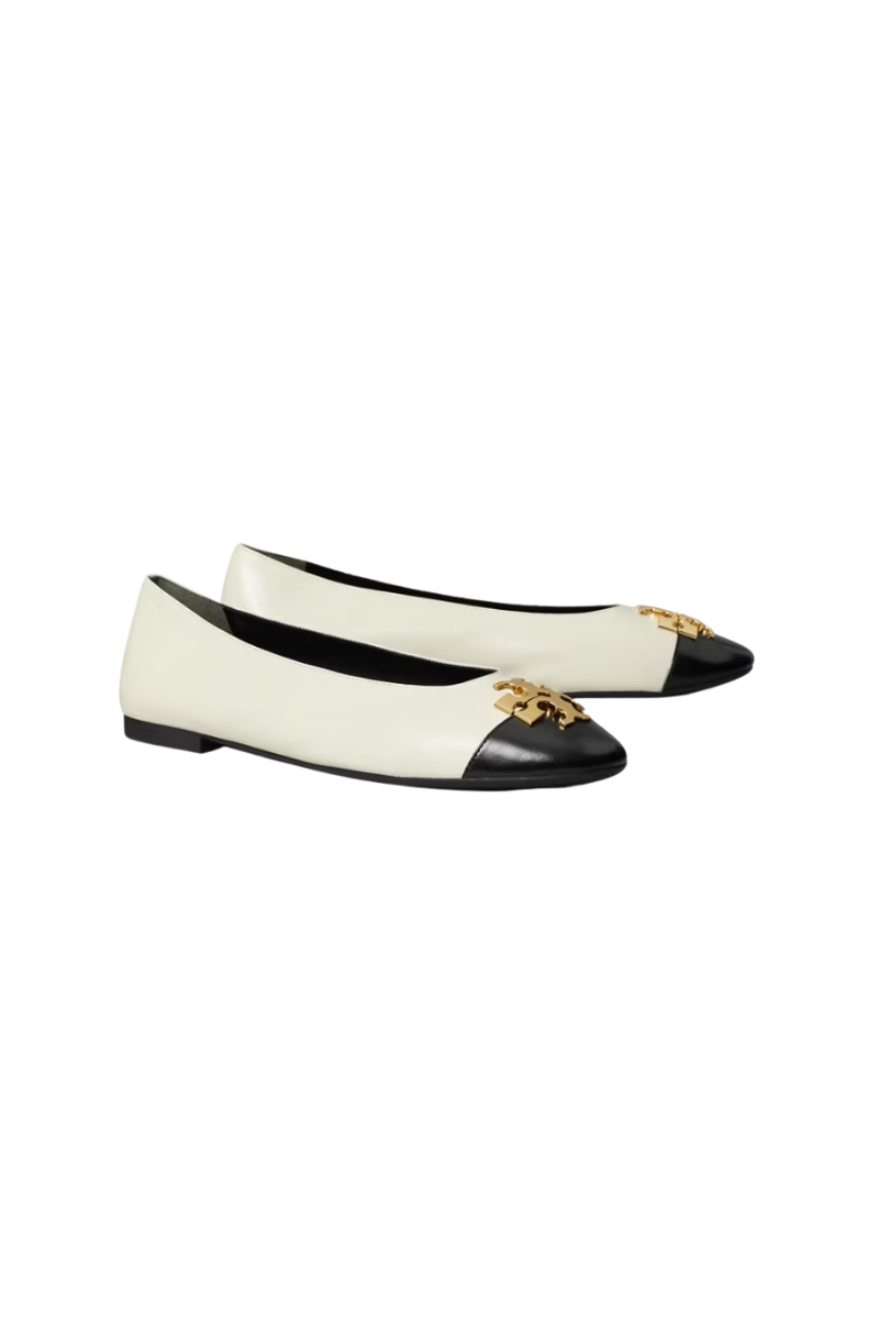 Tory Burch Charlie Ballet Leather Light Cream/Perfect Black/Gold 187711-250