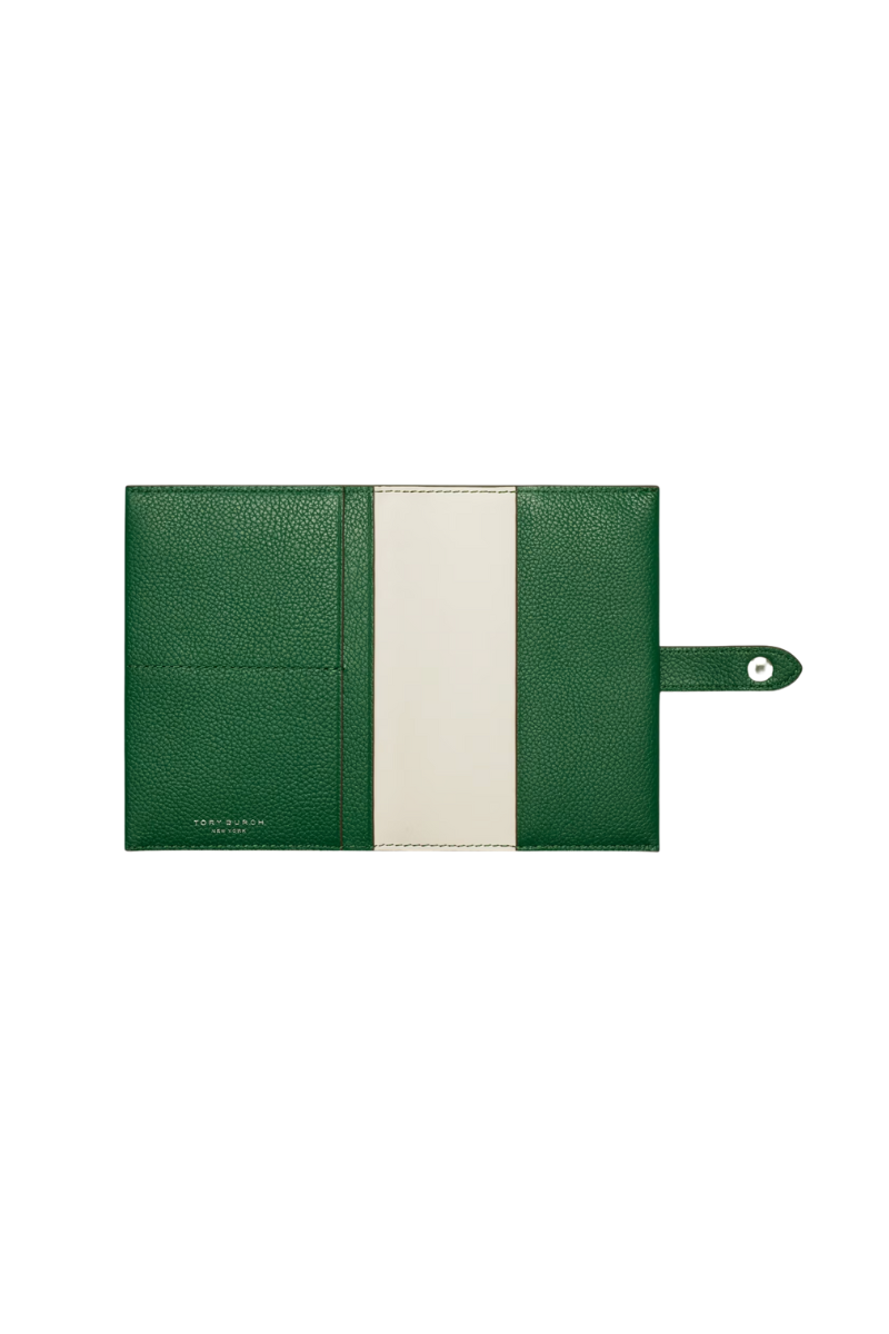 Tory Burch Button Leather Passport Case in Dark Kale