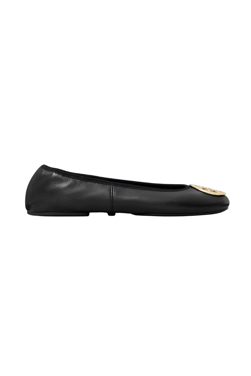 Tory Burch Reva Travel Ballet Flats in Black Leather
