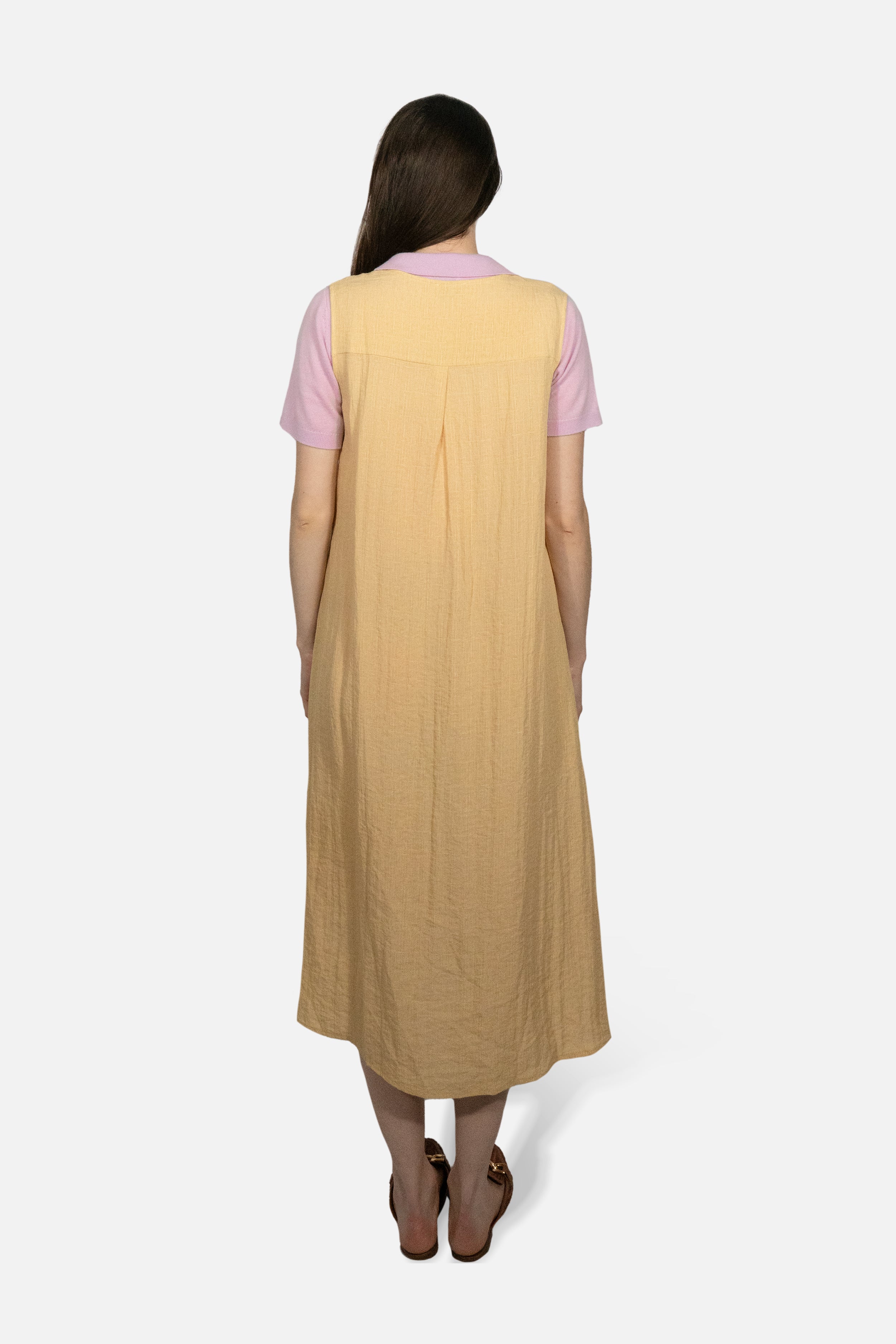 Drift Linen Button Midi Dress in Soft Mustard - Du & Berry