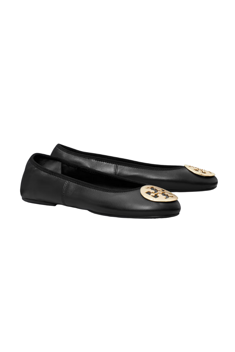 Tory Burch Reva Travel Ballet Flats in Black Leather