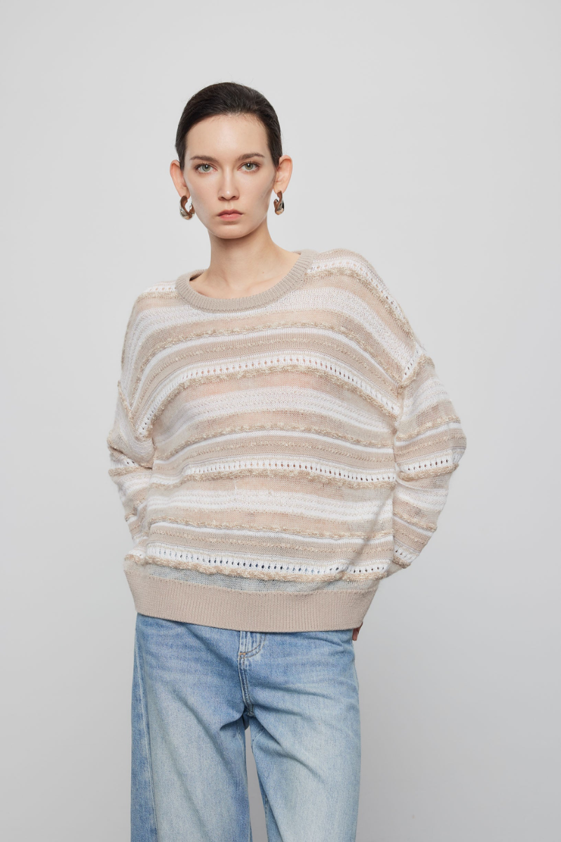 Max Simple Striped Crewneck Sweater Latte