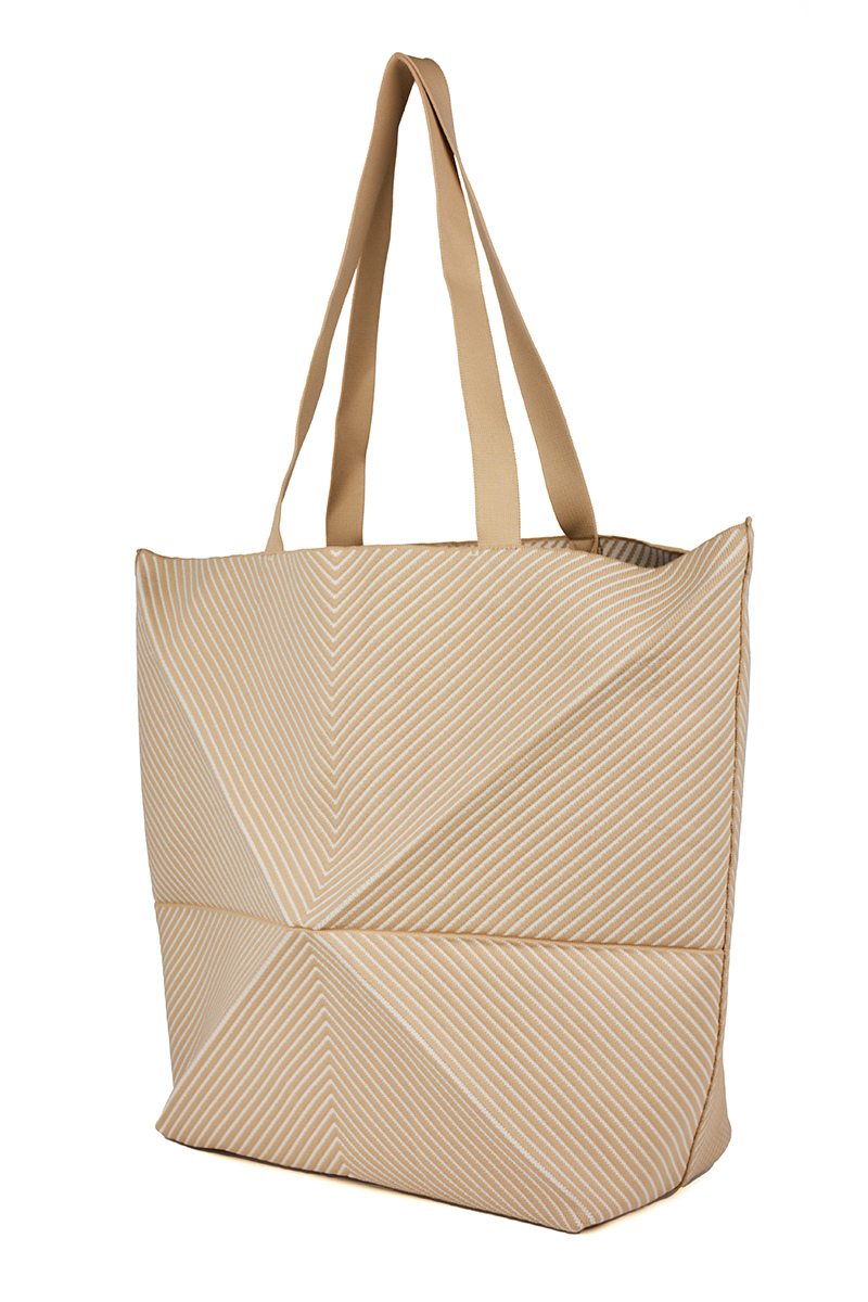 Max Simple Foldable Knit Big Bag-Beige/White