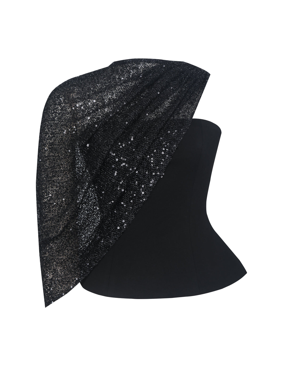 Quinette Black Peplum Top with Beaded Asymmetrical Cape