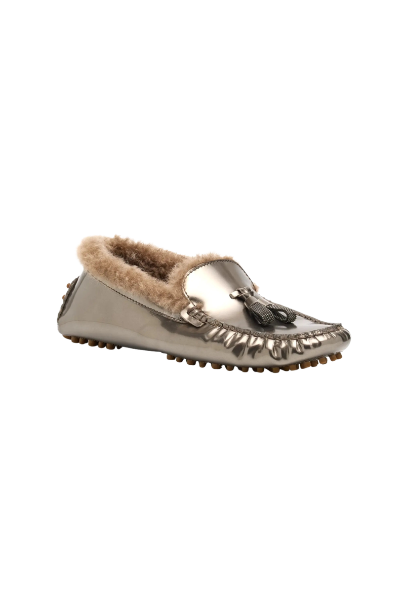 Brunello Cucinelli Gold Monili-embellished Shearling Loafers