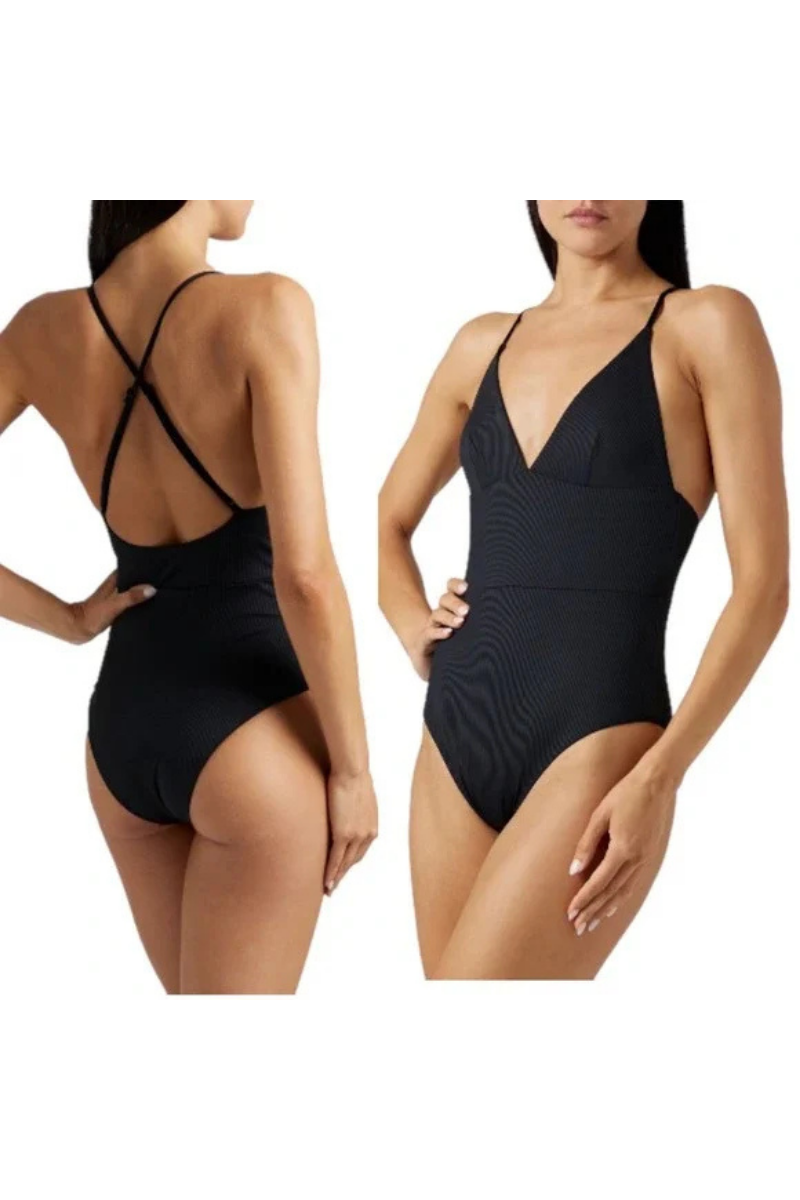 Onia Valentina Black Solid Rib One Piece