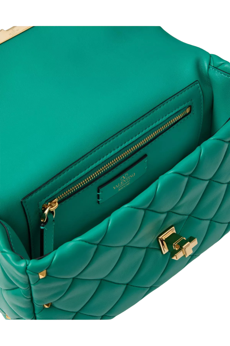 Valentino Garavani Alltime Woven Leather Top Handle Bag In Peacock Green