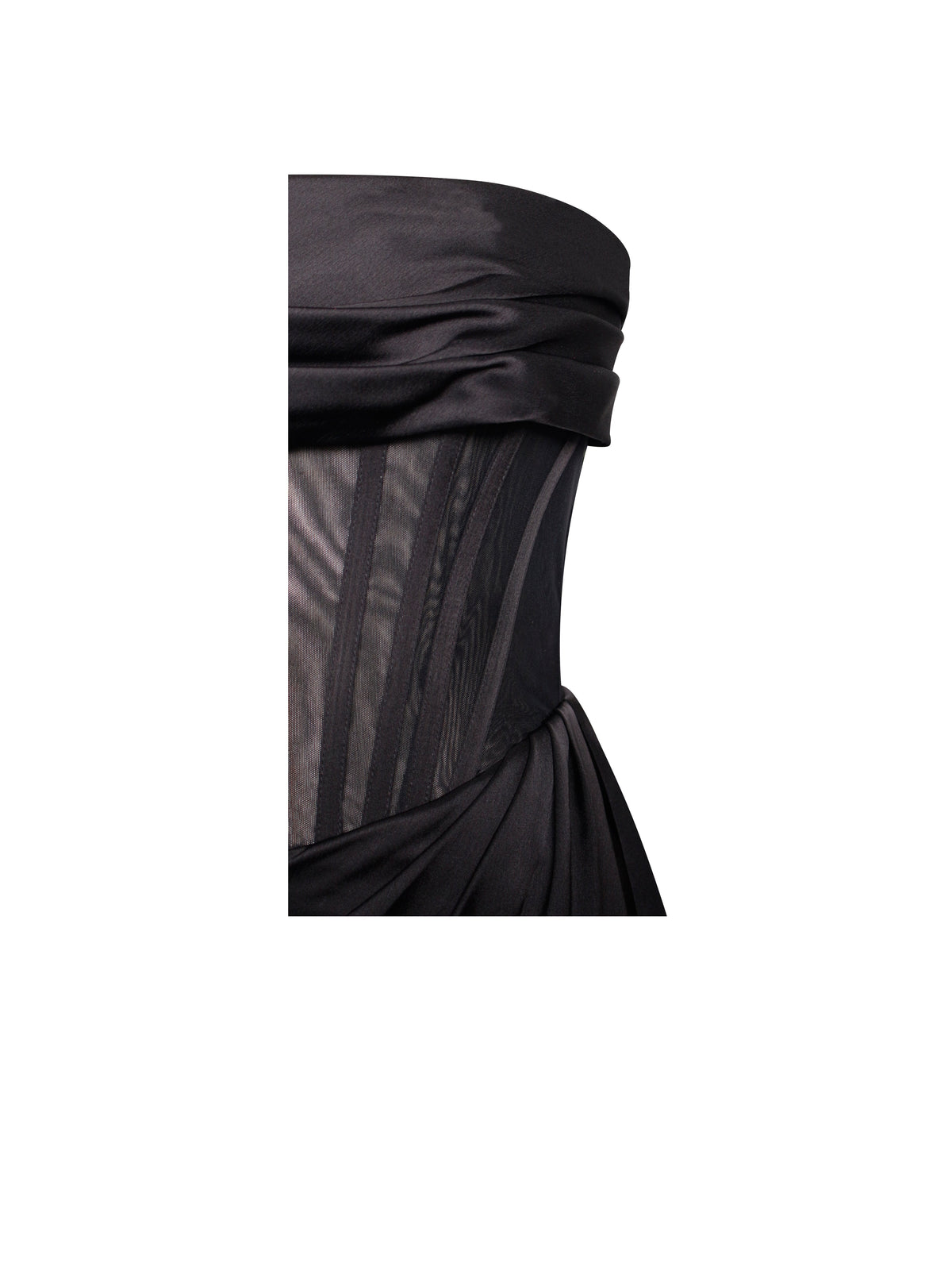 Rebeca Black Satin High Slit Corset Gown (Archive Sale)