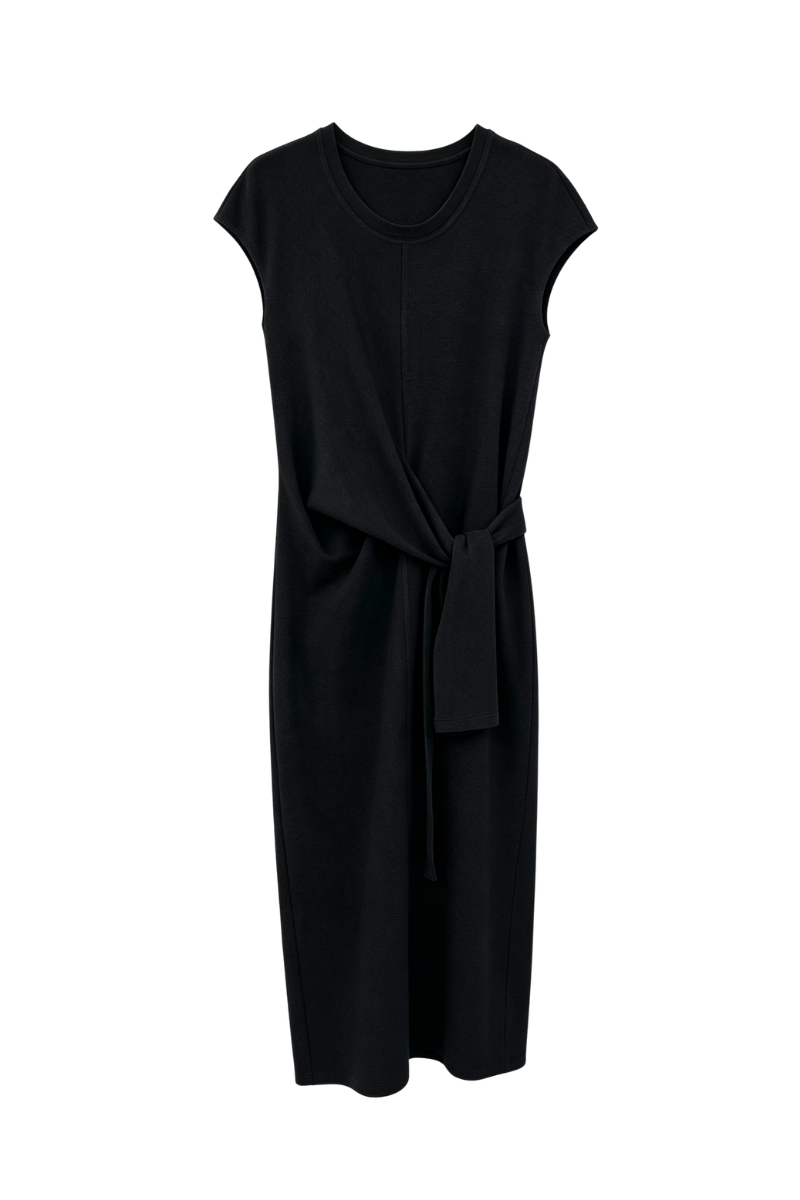 Max Simple U-Neck Tie Dress Black MSYW263035B