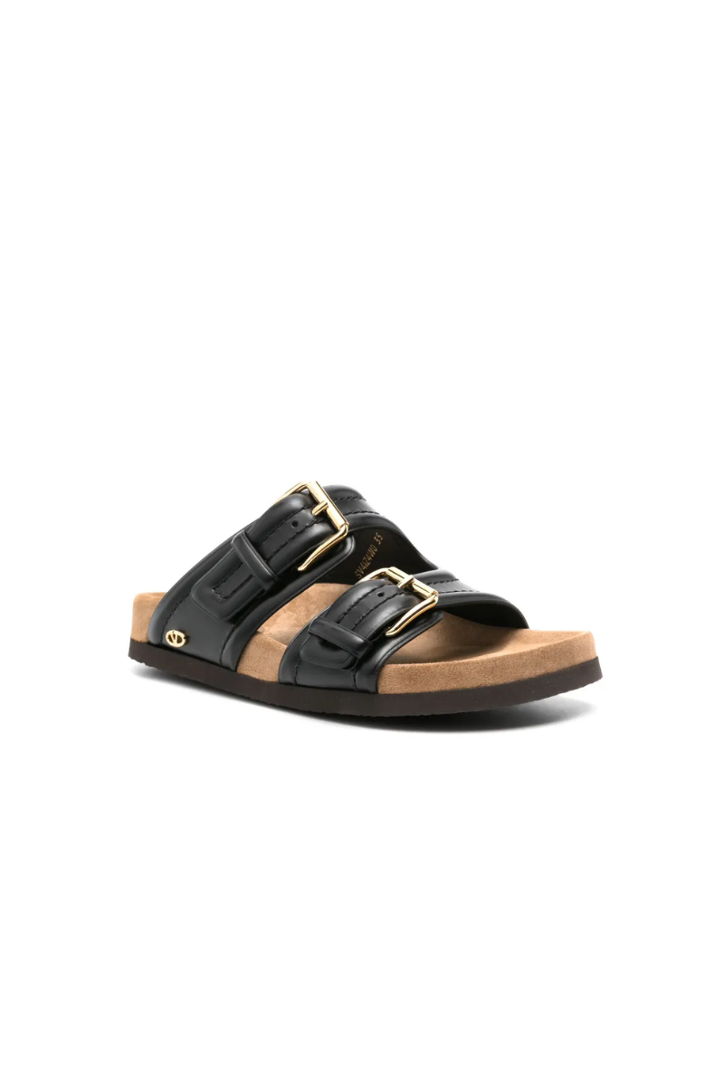 Valentino Garavani Fussfriend double-strap Leather Slides In Black