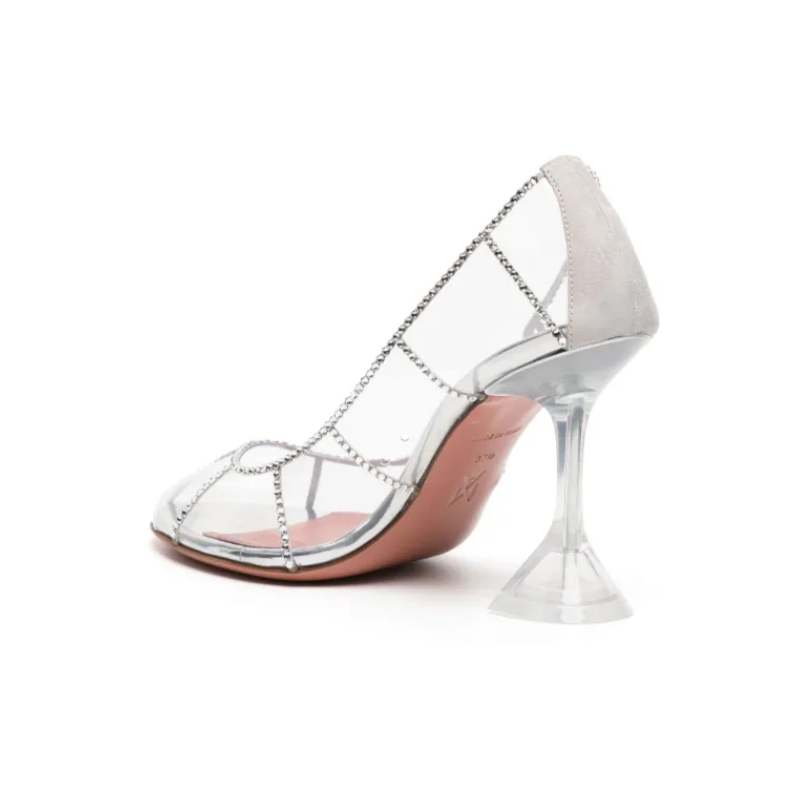 Womens | Amina Muaddi Kitty Crystal-Embellished PVC Pump Silver