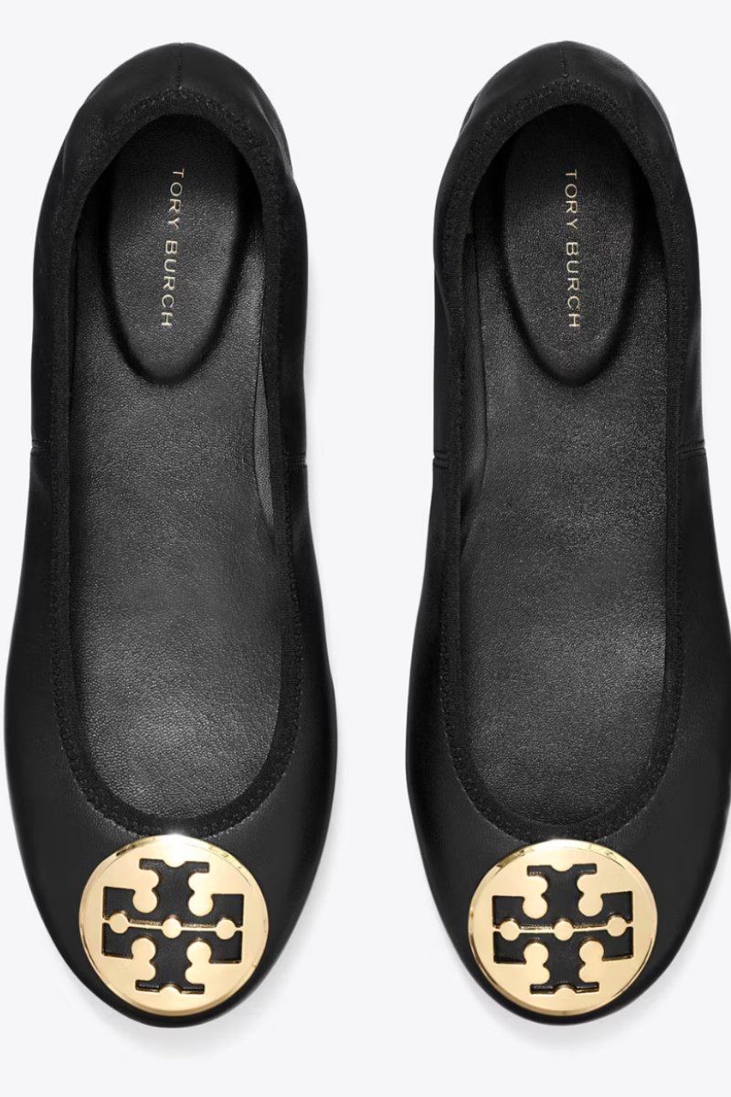 Tory Burch Reva Travel Ballet Flats in Black Leather