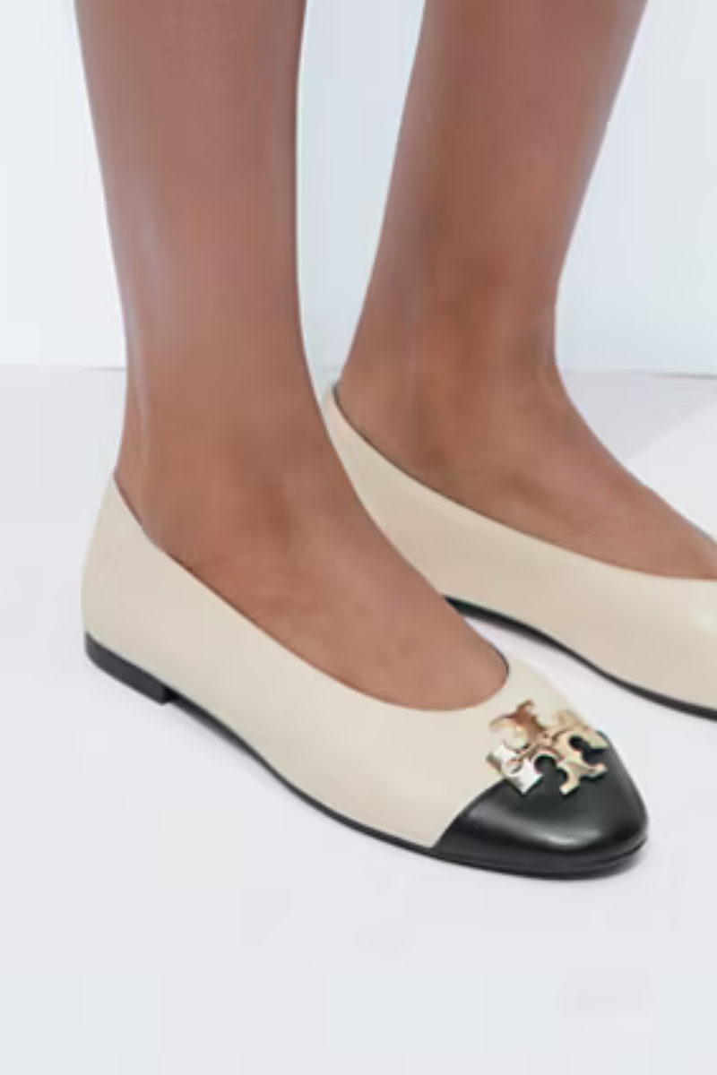 Tory Burch Charlie Ballet Leather Light Cream/Perfect Black/Gold 187711-250