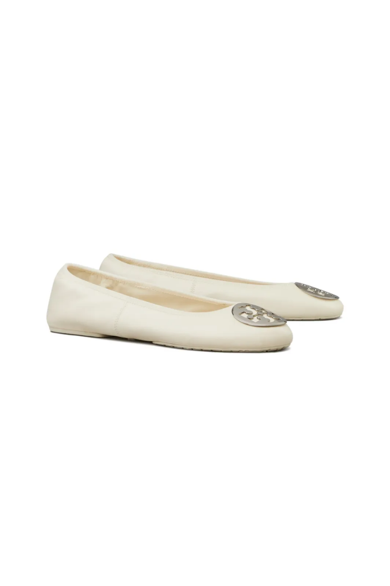 Tory Burch Reva Travel Ballet Flats in Light Cream Leather