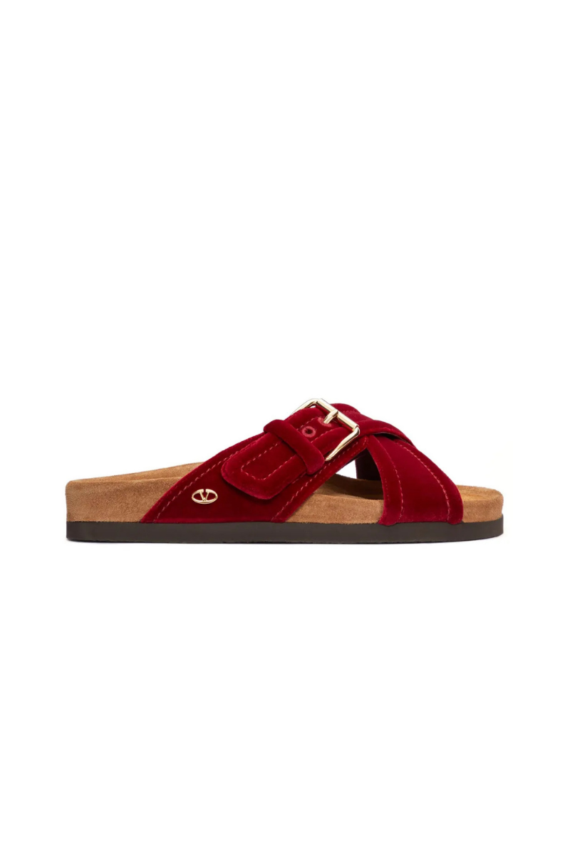 Valentino Garavani Fussfriend Velvet Slide Sandal 30mm In Red