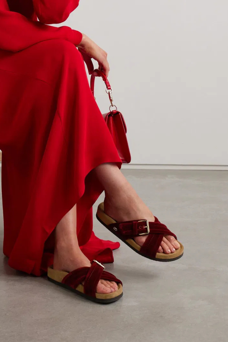 Valentino Garavani Fussfriend Velvet Slide Sandal 30mm In Red