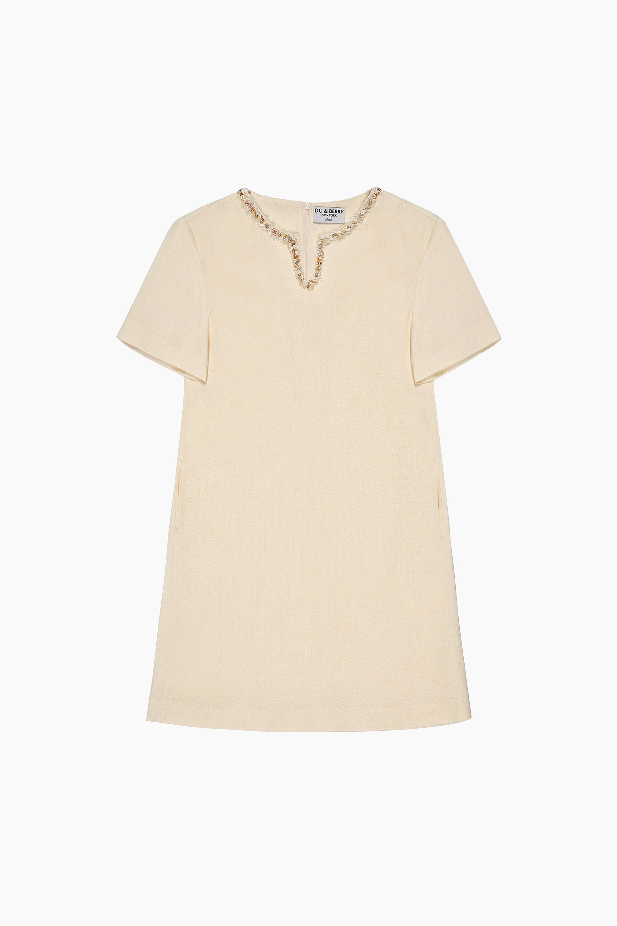Ayla Hand Beaded Split-Neck Dress - Du & Berry