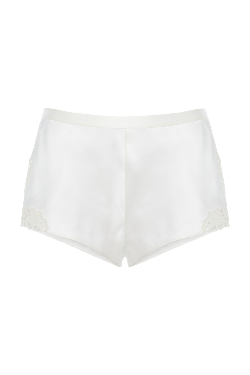 La Perla Off-White Silk Sleep Shorts With Macramé Frastaglio