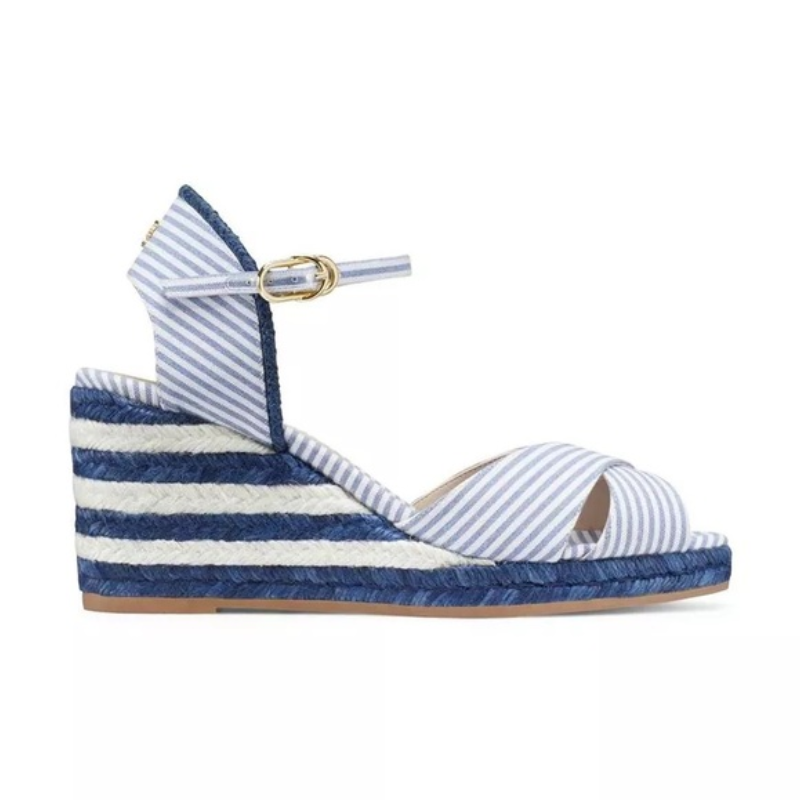 Womens | Stuart Weitzman Mirela Stripes Espadrille Wedge Sandals (Blue/White)