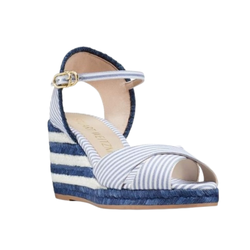 Womens | Stuart Weitzman Mirela Stripes Espadrille Wedge Sandals (Blue/White)