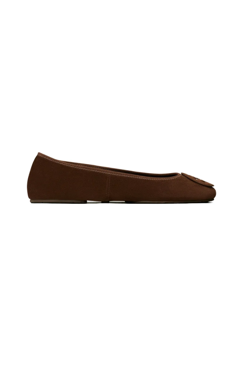 Tory Burch Minnie Travel Ballet Flats in Dark Cocoa Suede