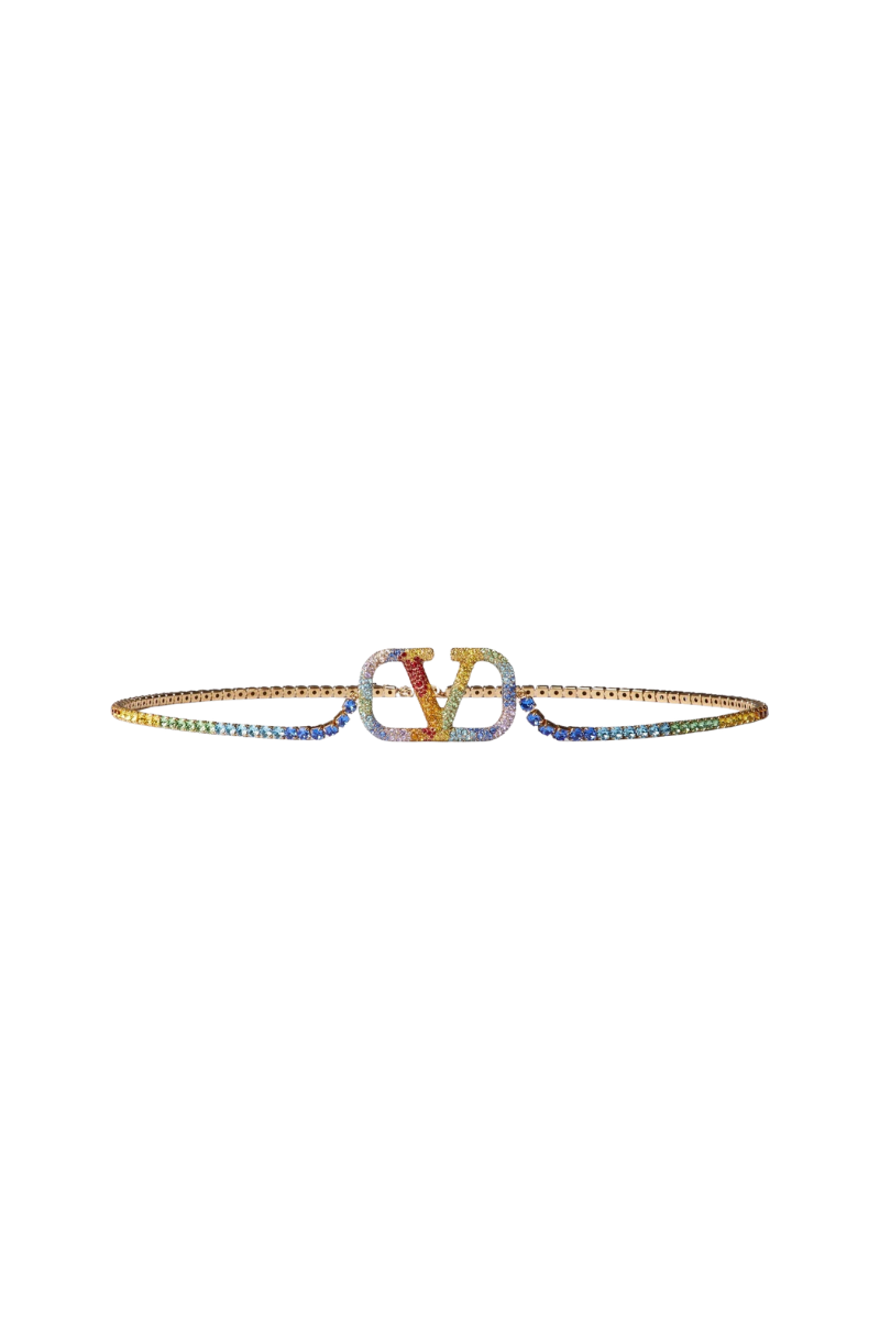 Valentino Garavani Rainbow Rhinestone Vlogo Brass Belt