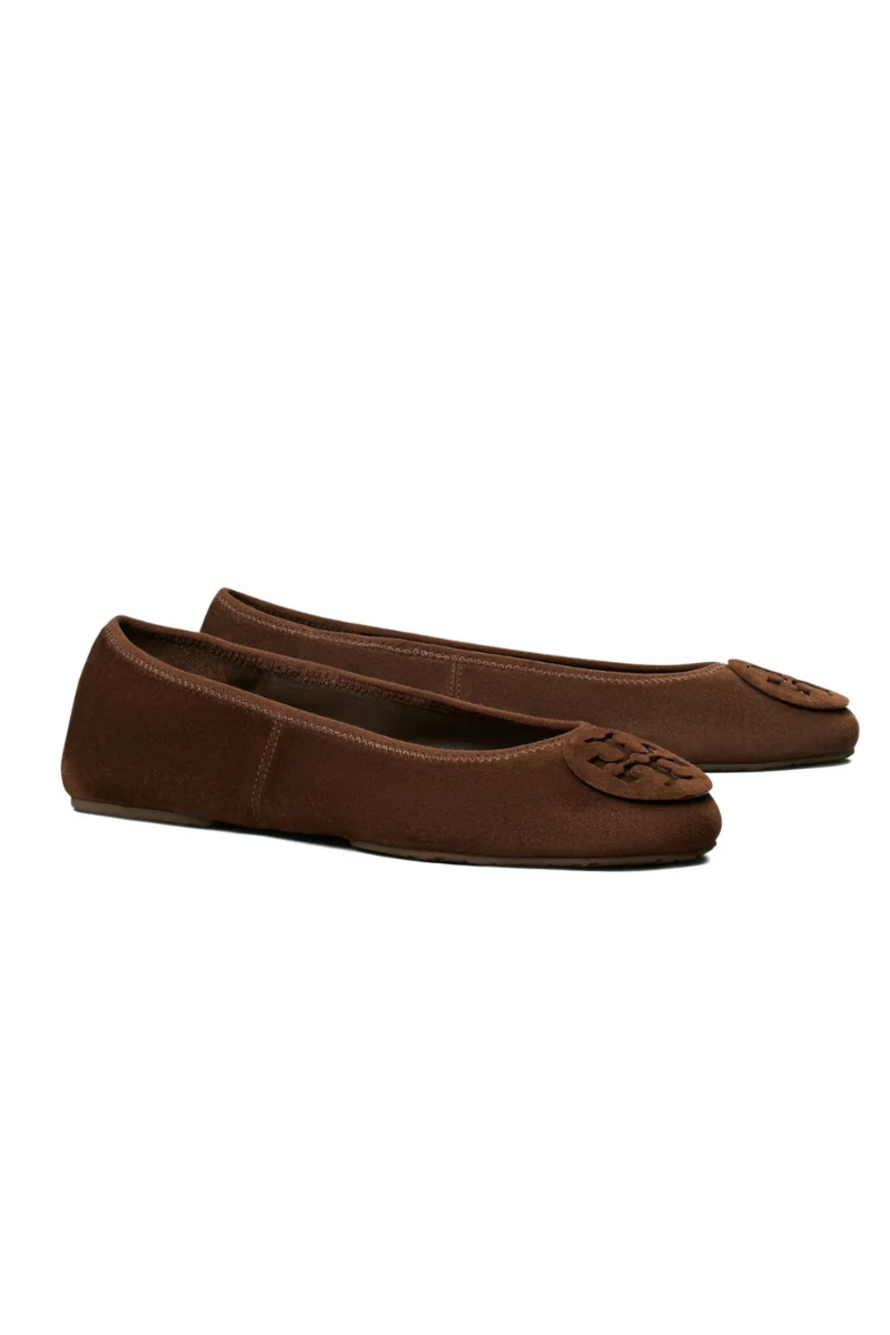 Tory Burch Minnie Travel Ballet Flats in Dark Cocoa Suede