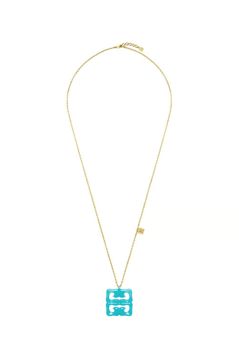 Givenchy 4G Liquid Golden Color Pendant Necklace_Aqua Green
