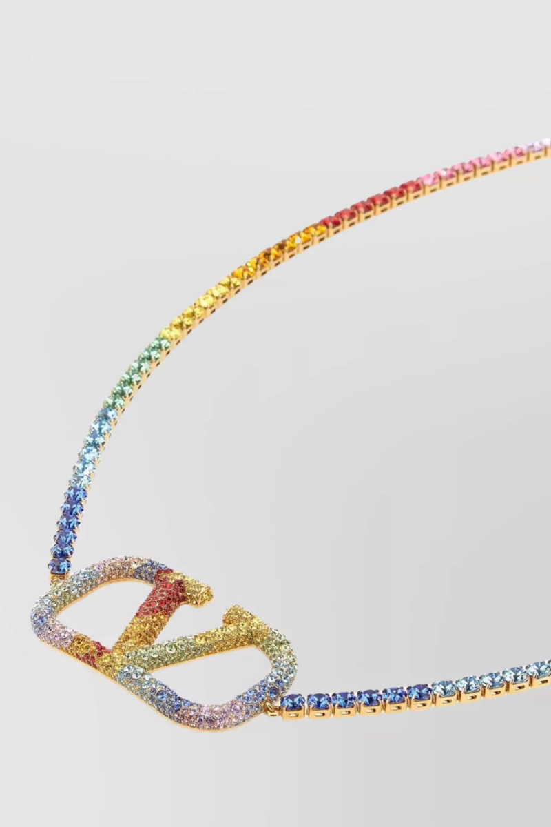 Valentino Garavani Rainbow Rhinestone Vlogo Brass Belt