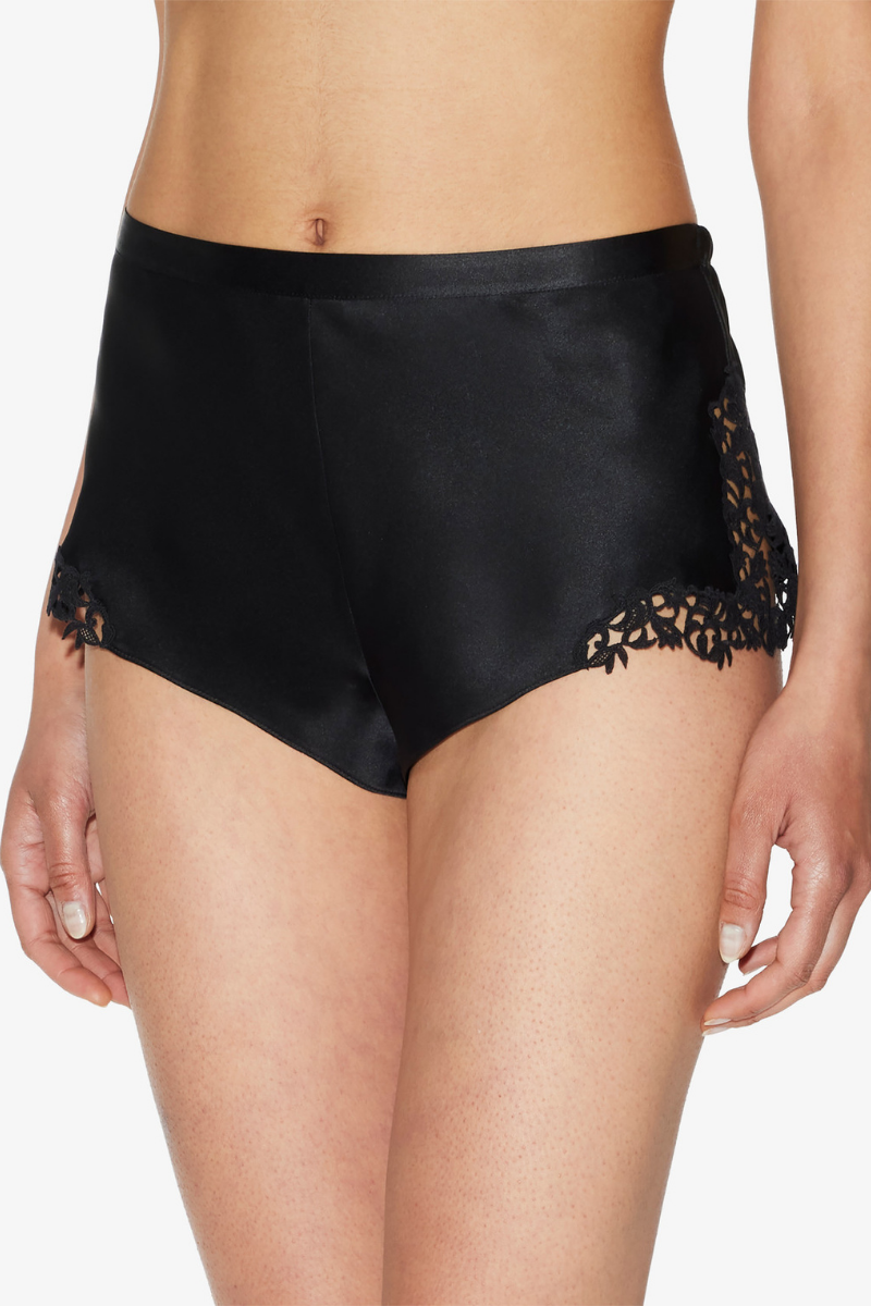 La Perla Black Silk Sleep Shorts With Macramé Frastaglio