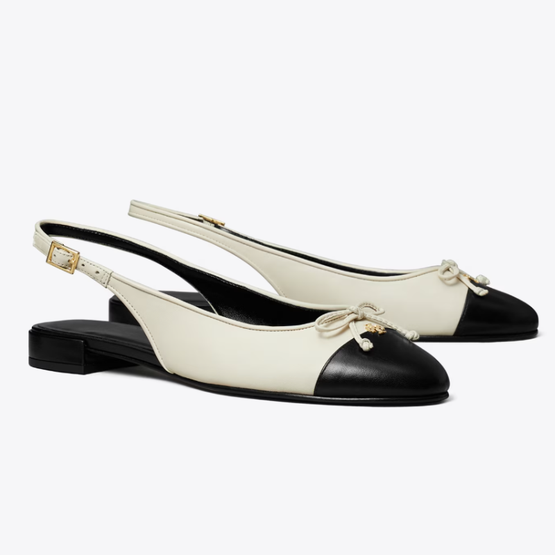 Womens | Tory Burch Cap-Toe Slingback Flats Light Cream / Perfect Black