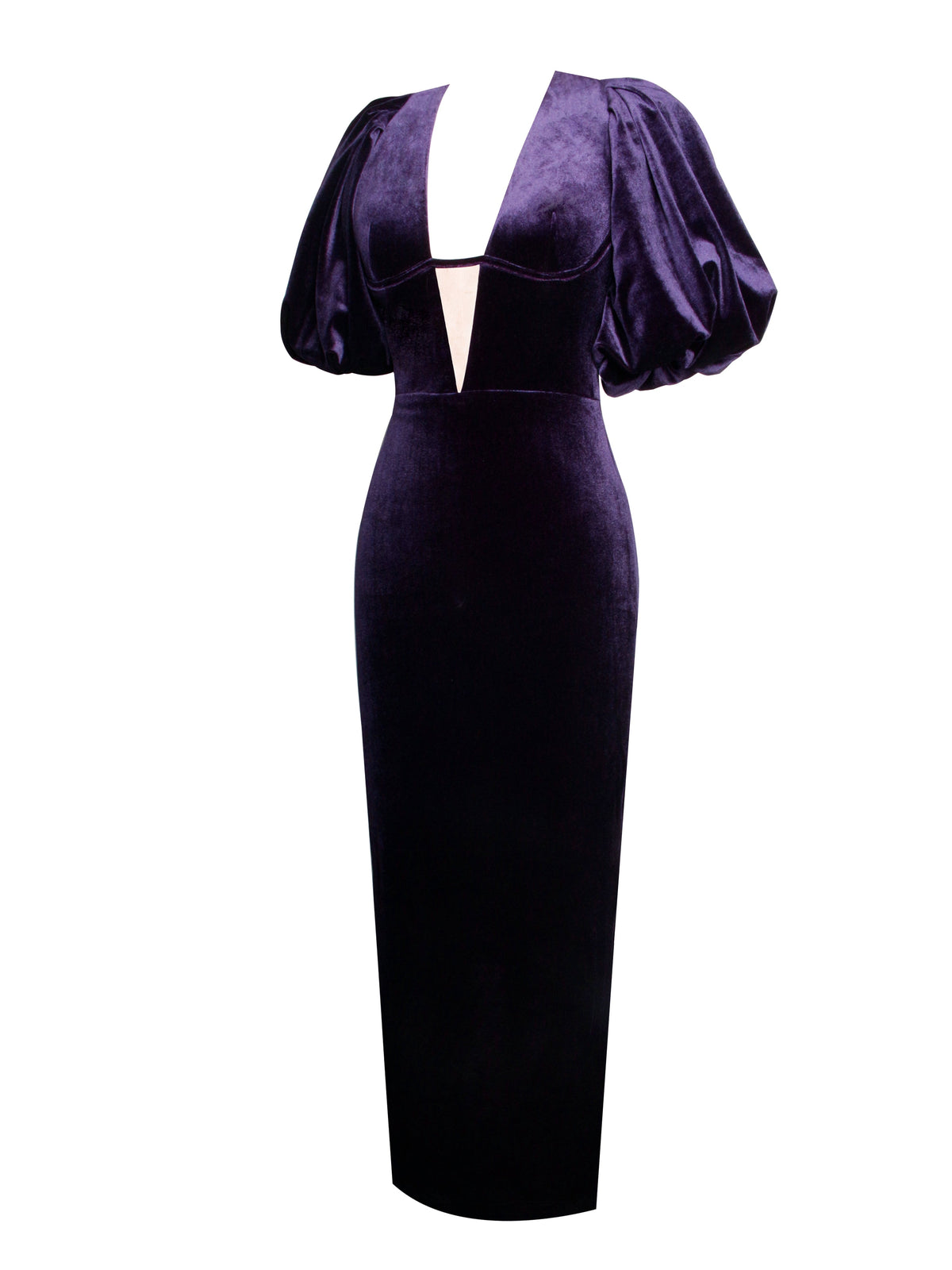 Coraline Purple Velvet Bubble Sleeve Backless Maxi Dress (Archive Sale)