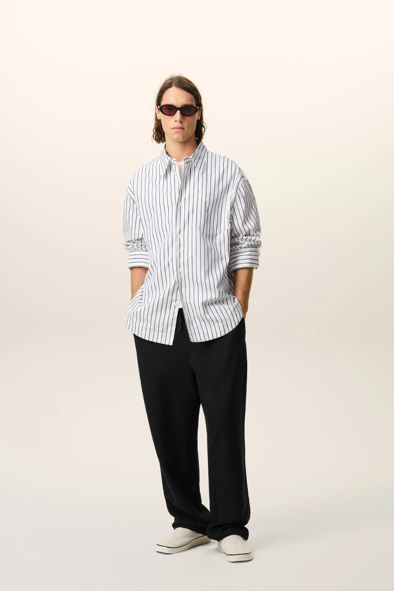 Ami Paris Blended Linen Elasticated Waist Trousers-Black