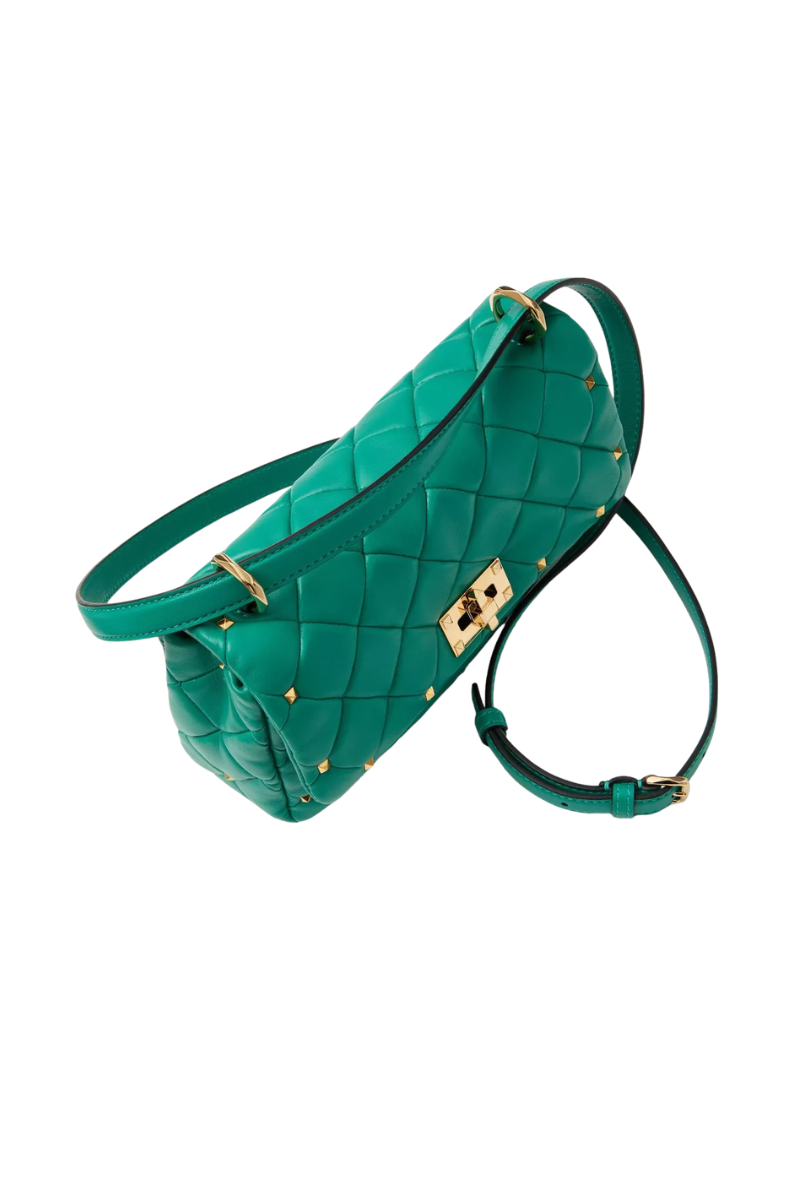 Valentino Garavani Alltime Woven Leather Top Handle Bag In Peacock Green