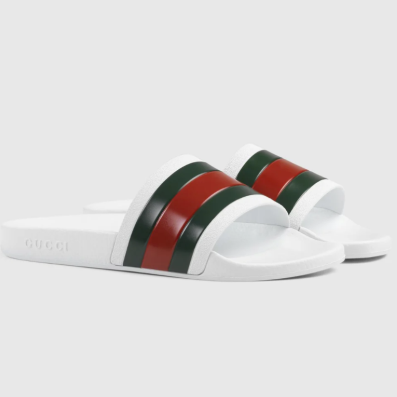 Mens | Gucci Signature Web Stripe Slide Sandals White