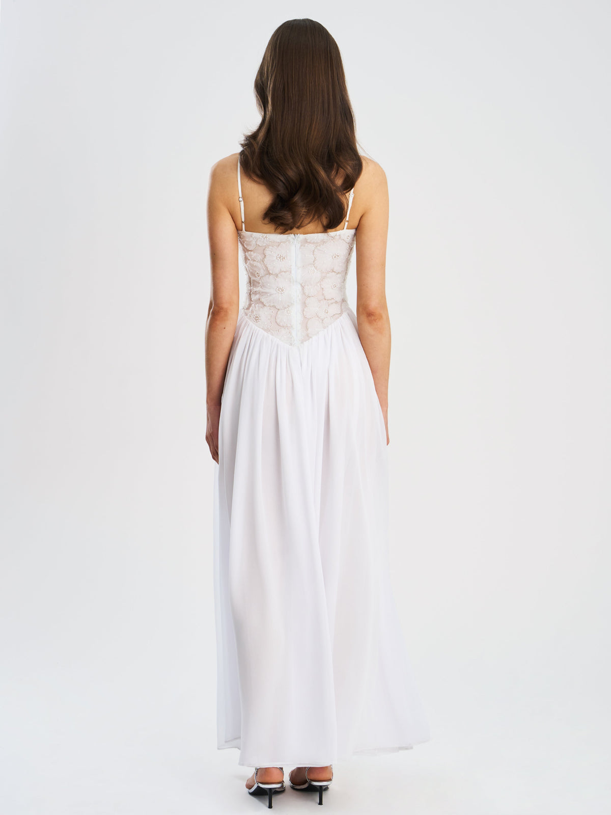 Ucille White Embroidered Chiffon Maxi Dress (Archive Sale)