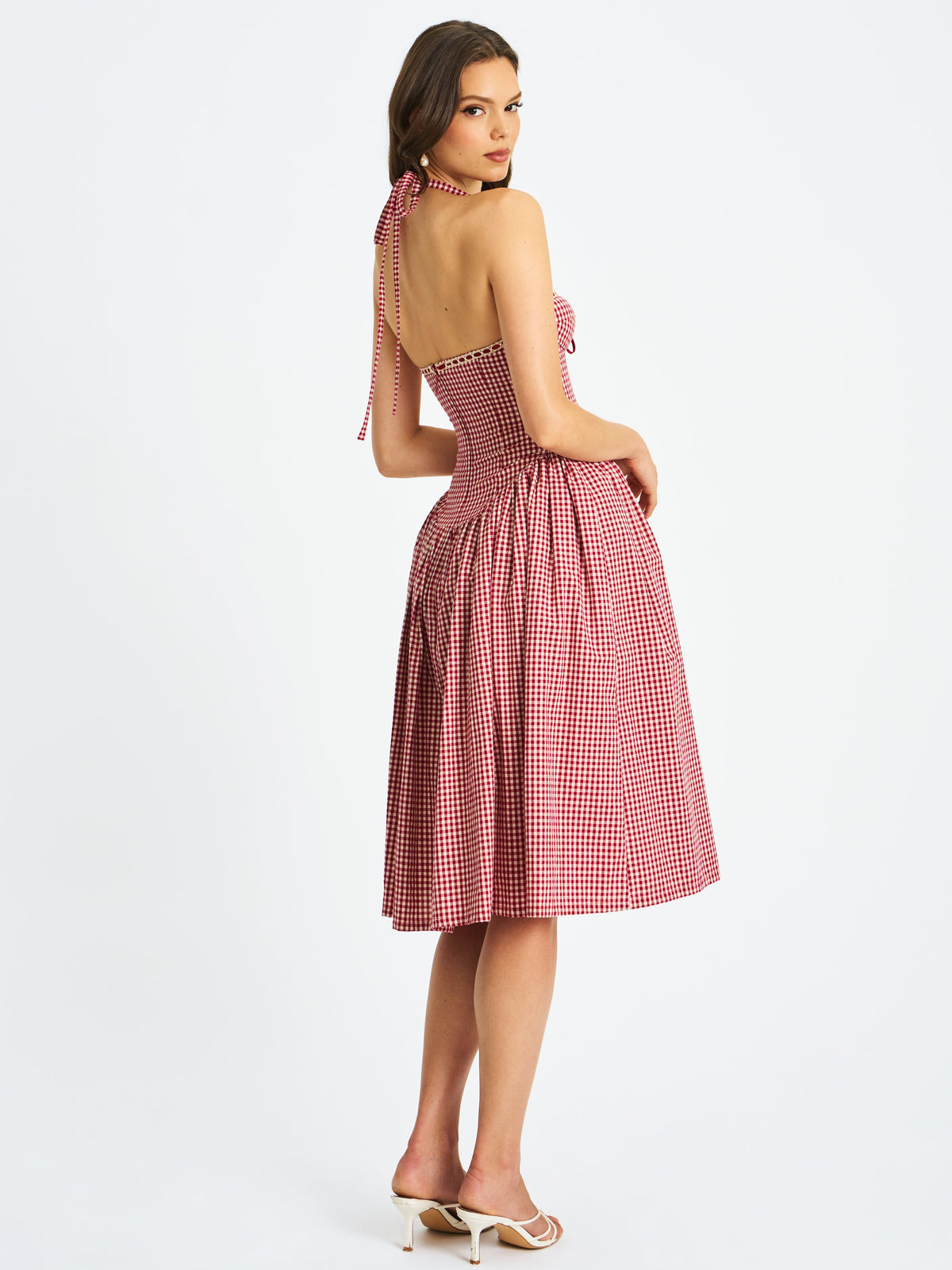 Susanna Red Cotton Gingham Drop Waist Midi Dress