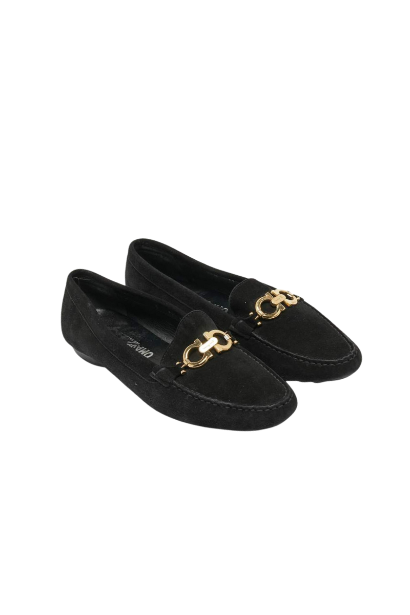 Salvatore Ferragamo Black Suede Gancini BERRA Loafers 1CM