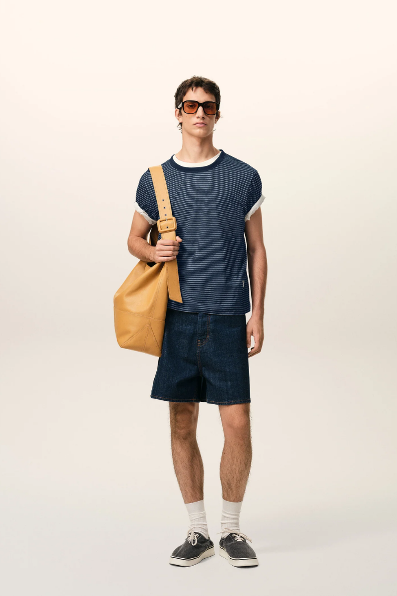 Ami Paris Short Sleeves T-Shirt In Striped Mercerised Jersey-Blue