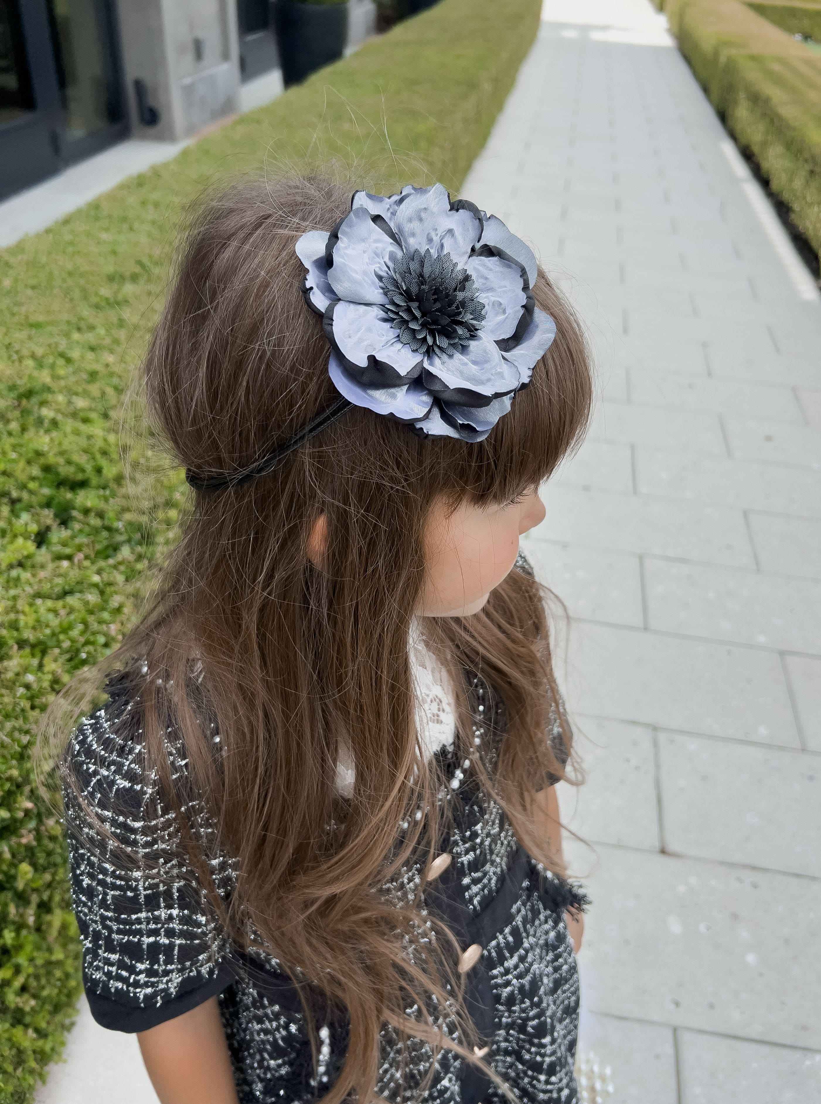 Alex Black Flower Tie With Flower Tassels - Petite Maison Kids