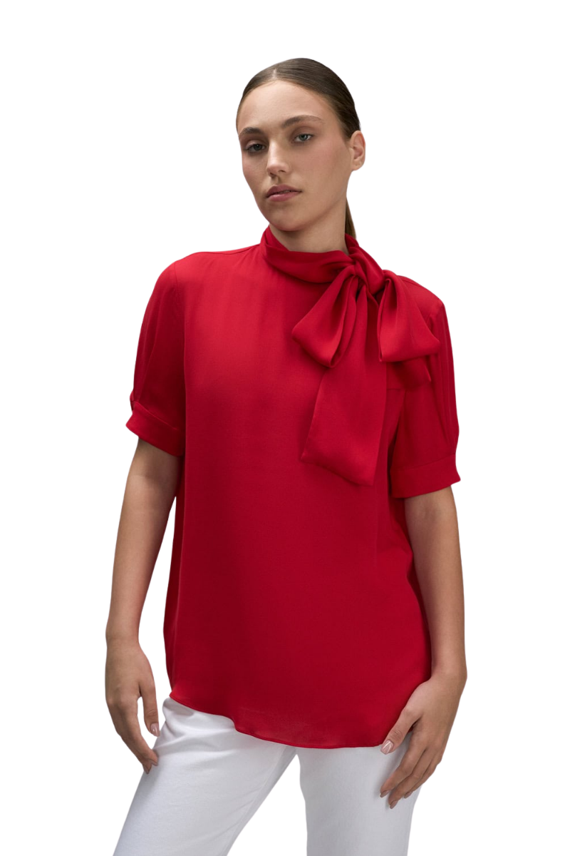 Valentino Garavani high neck silk georgette top in rosso