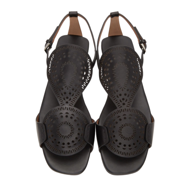 Womens | Alaïa Plastron Openwork Flat Sandals (Black)