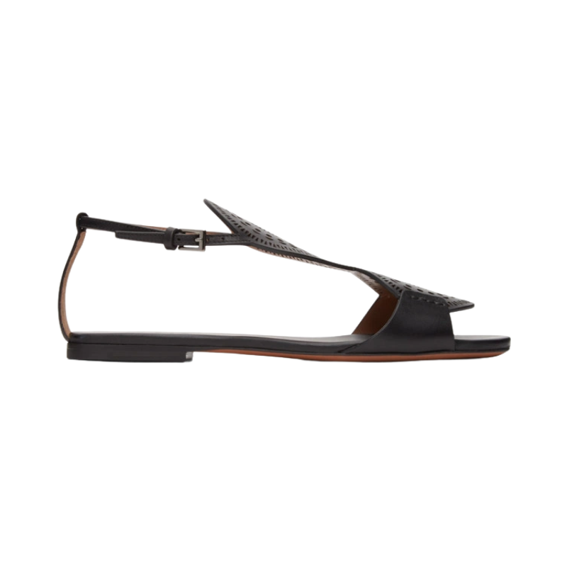 Womens | Alaïa Plastron Openwork Flat Sandals (Black)