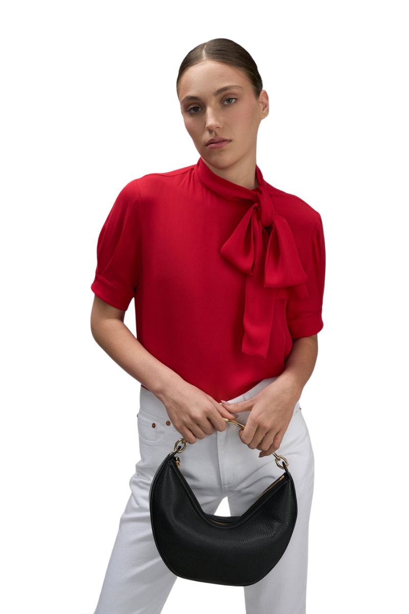Valentino Garavani high neck silk georgette top in rosso