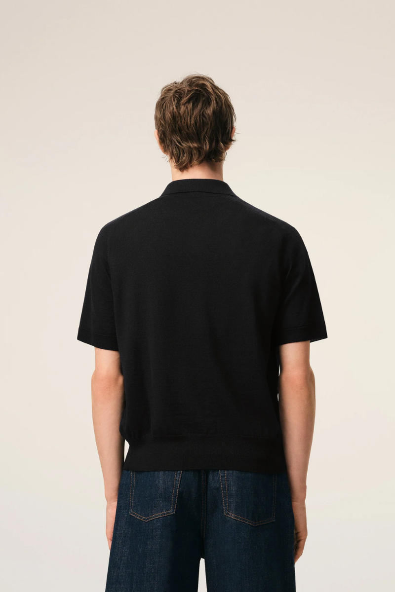 Ami Paris Merino Wool Short Sleeves Crewneck Cardigan-Black