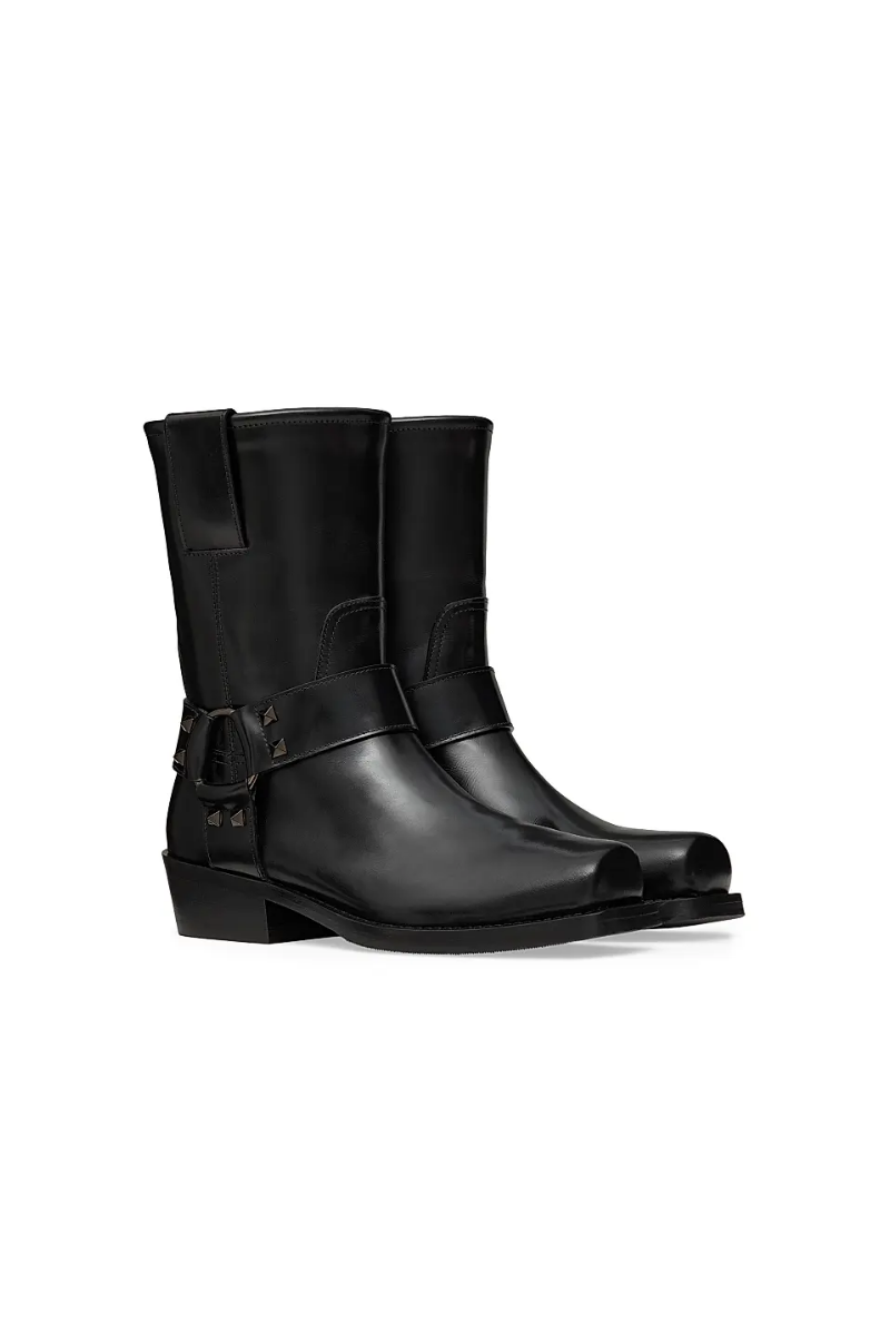 Valentino Garavani Rockstud 40MM Calfskin Biker Ankle Boots In Black