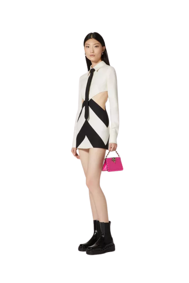 Valentino Garavani Strhype Crepe Couture Short Dress Avorio/Nero 3B0VA61287U_0AN