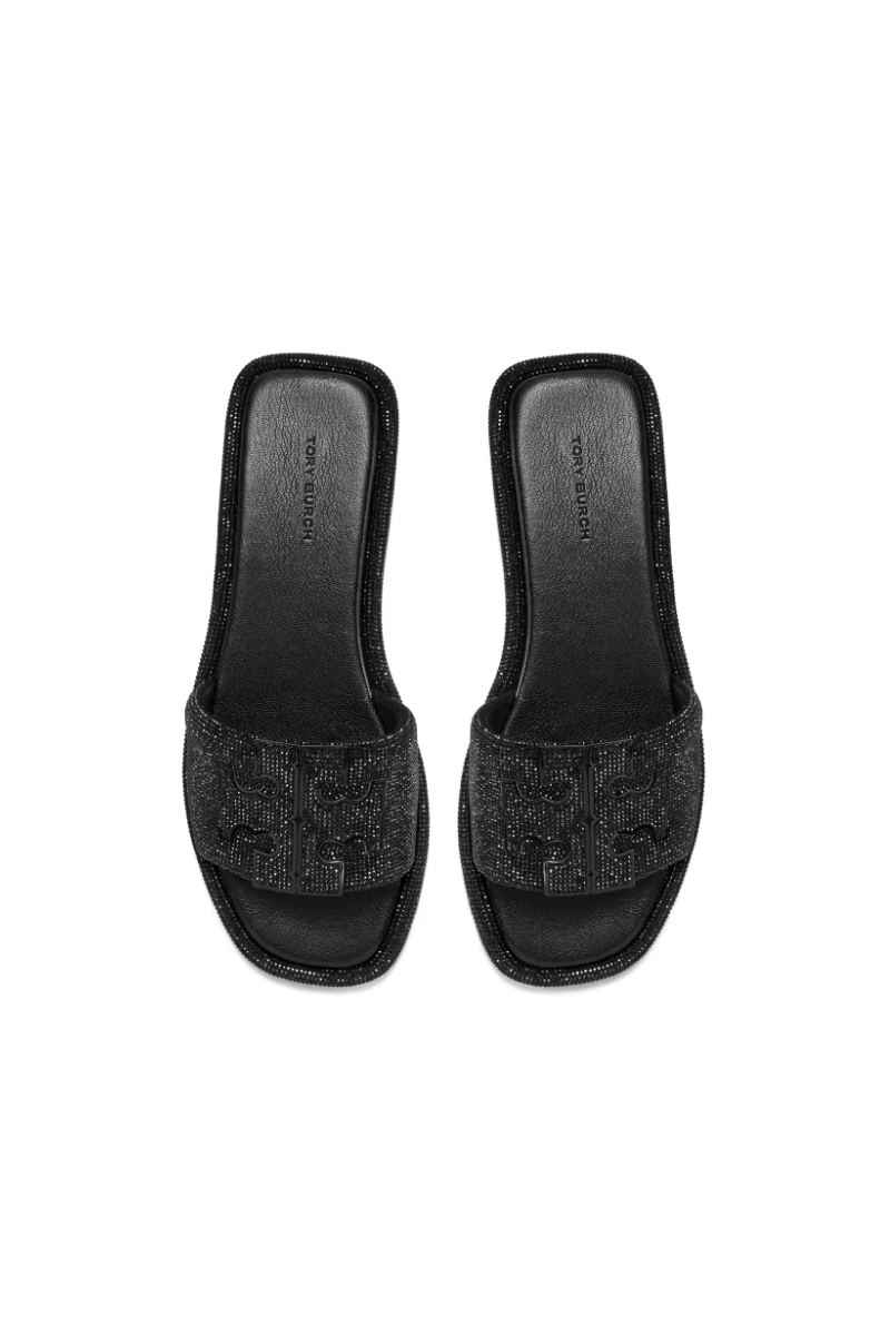 Tory Burch Double T Pave Sport Slide Suede And Pave Crystals Perfect Black / Jet 170531-003