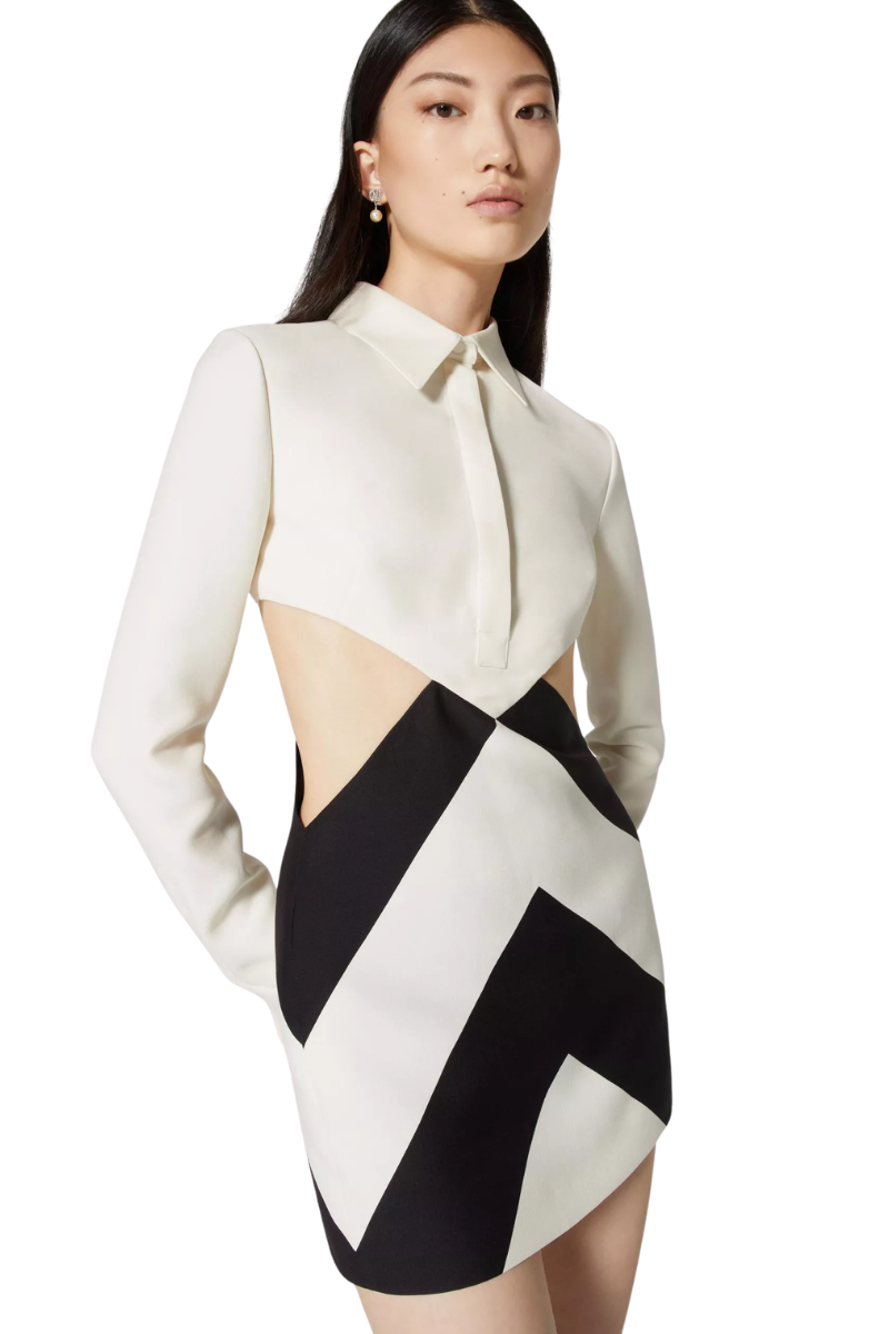 Valentino Garavani Strhype Crepe Couture Short Dress Avorio/Nero 3B0VA61287U_0AN