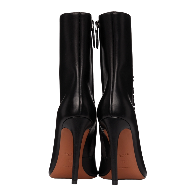 Womens | Alaïa Leather Lace-Up Heels (Black)